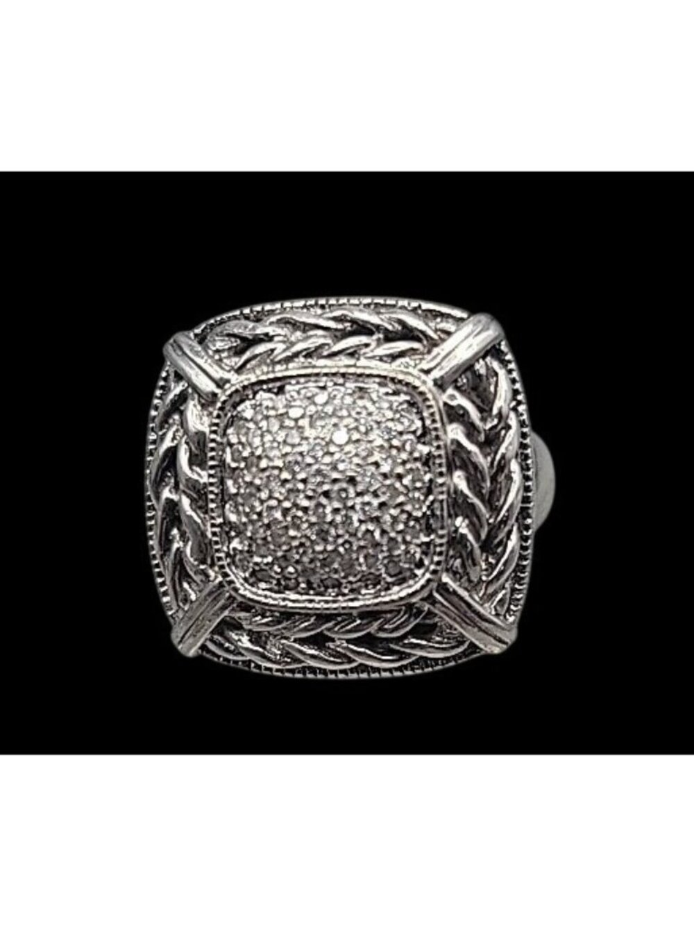 Gail Scott Sterling Silver & 18k Diamond Basket Weave Ring Ladies 6.75 15.66g - Picture 7 of 16